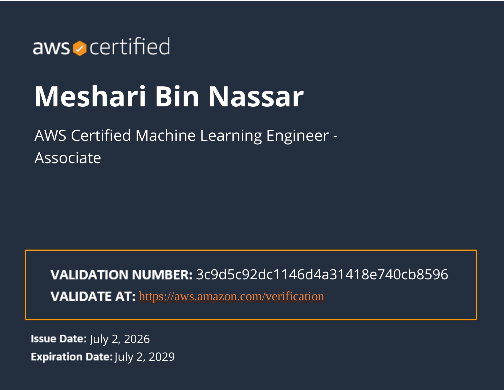 AWS Machine Learning Engineer Associate certificate preview