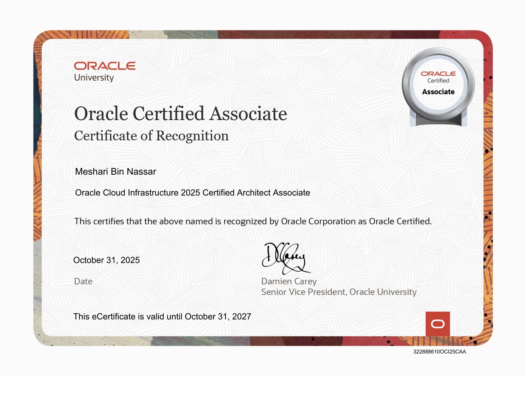 Oracle Architect Associate certificate preview