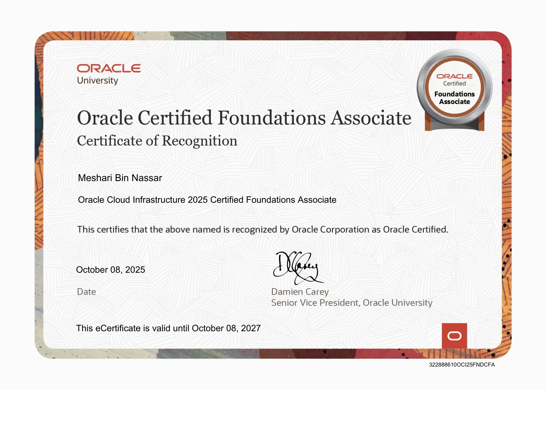 Oracle Foundations Associate certificate preview