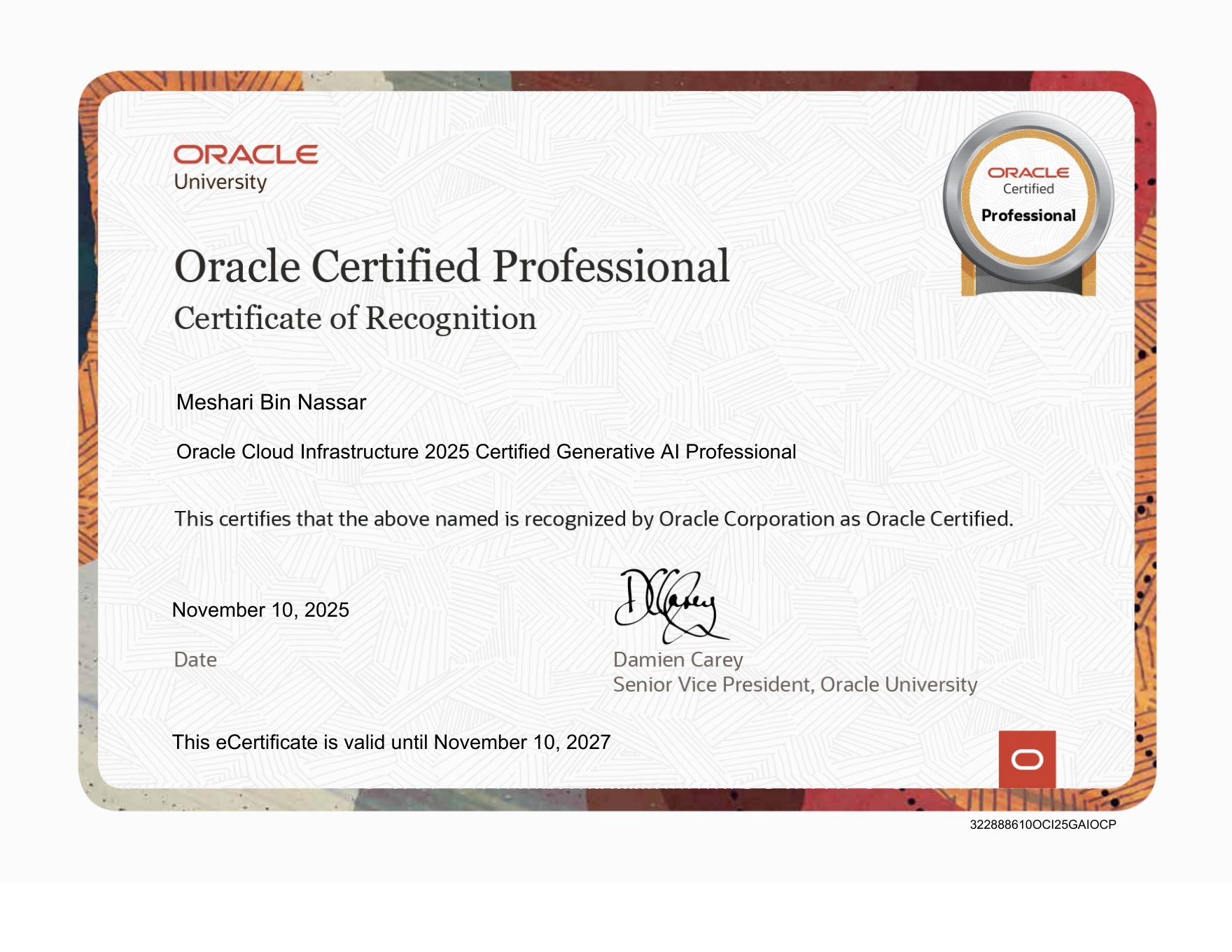 Oracle Generative AI Professional certificate preview